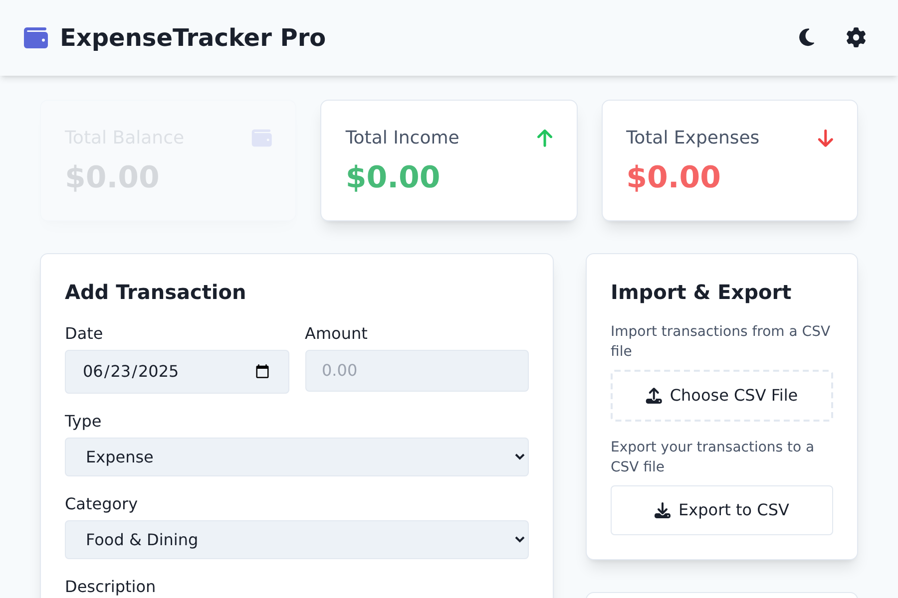 Screenshot of Expense Tracker